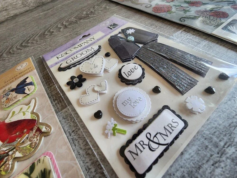 NEW Scrapbook 3D Stickers LOT - Wedding Dress Suit Flowers - K&Co Retired #33